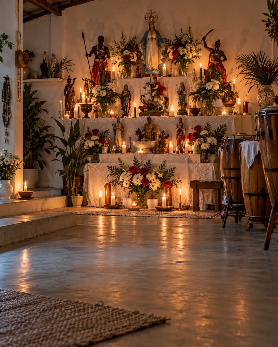 Interior do terreiro, com o altar (imagem ilustrativa)